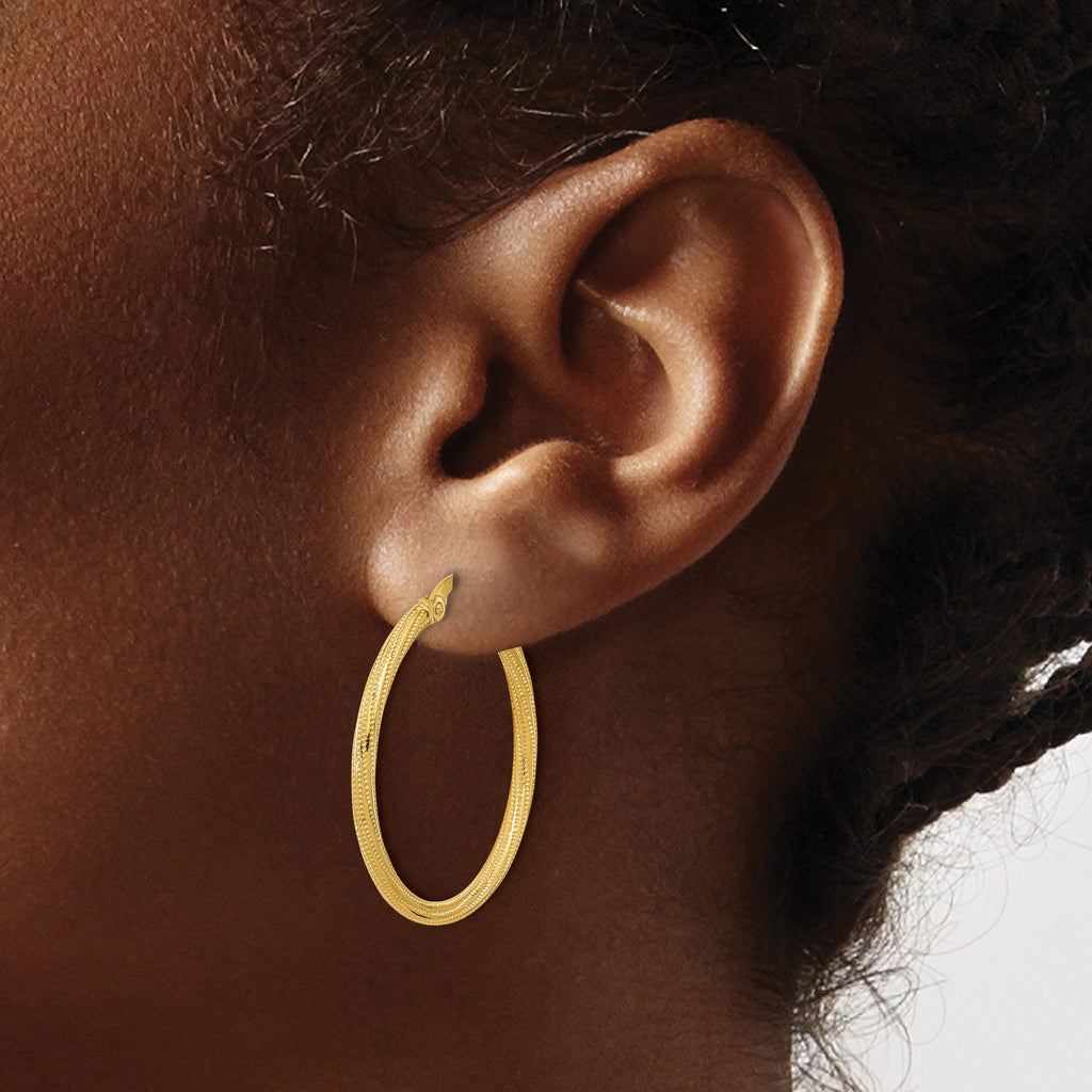 14k Polished and Textured Twisted Tube Hoop Earrings