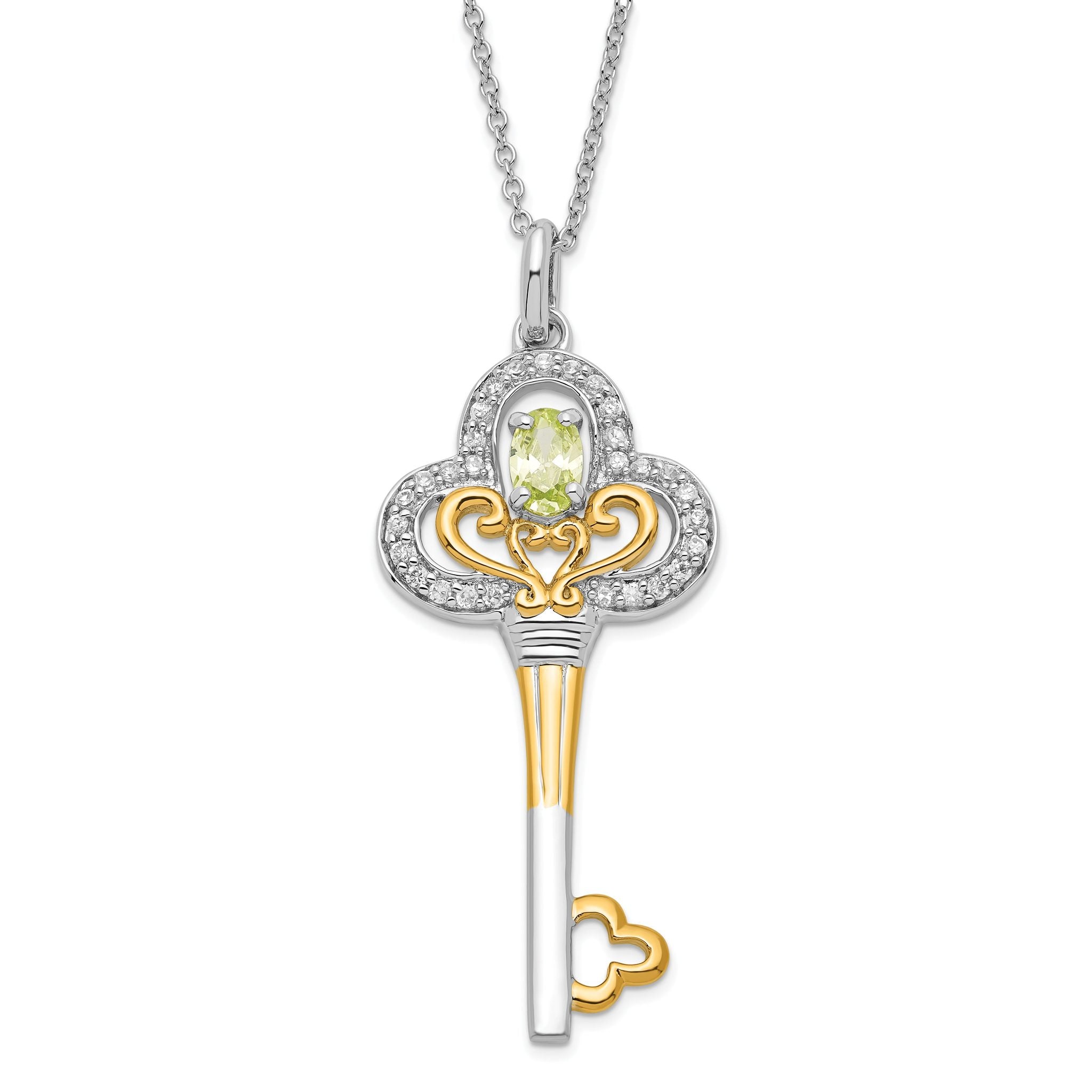Sophia Jewelers Sterling Silver & Gold Plated August Birthstone Key Necklace Main image