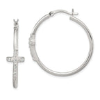 Sterling Silver CZ Cross Hoop Earrings with Polished Anti-Tarnish Finish