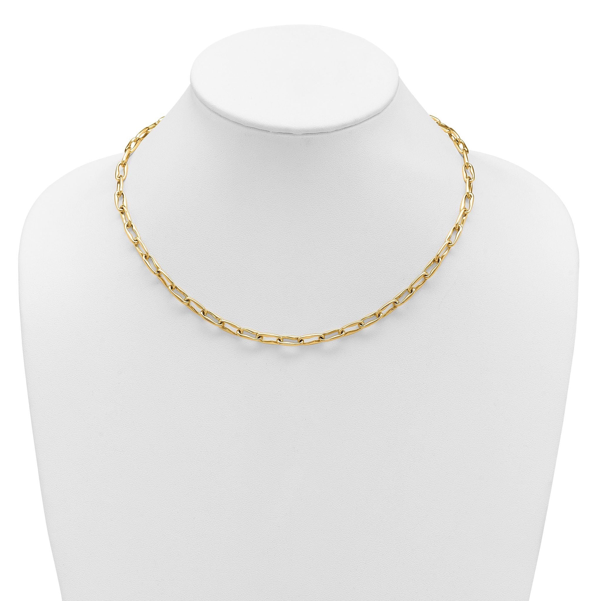 14K Polished Fancy Wavy Elongated Oval Link Necklace