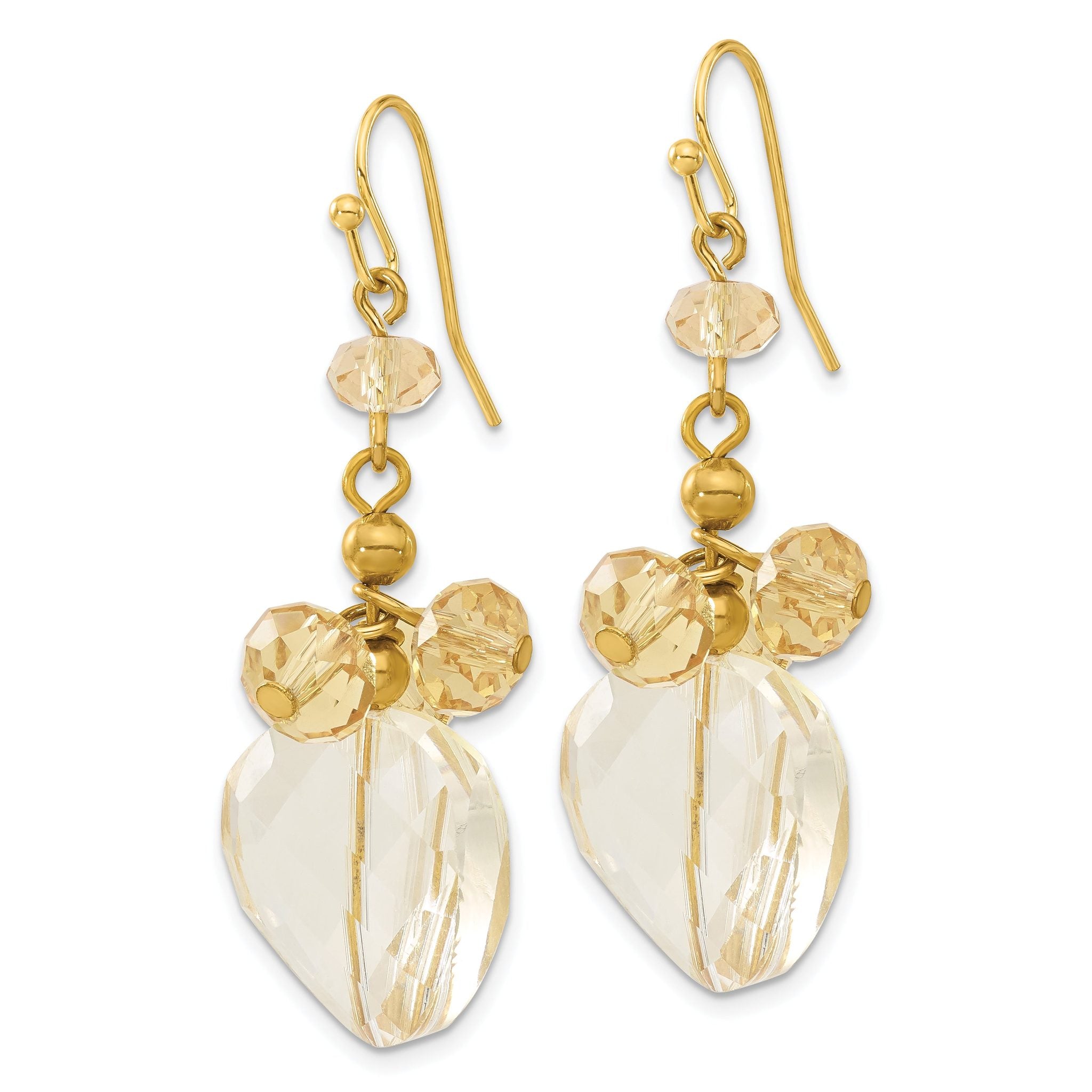 1928 Gold-tone Light Colorado Champagne Glass Beads Dangle Earrings Secondary image