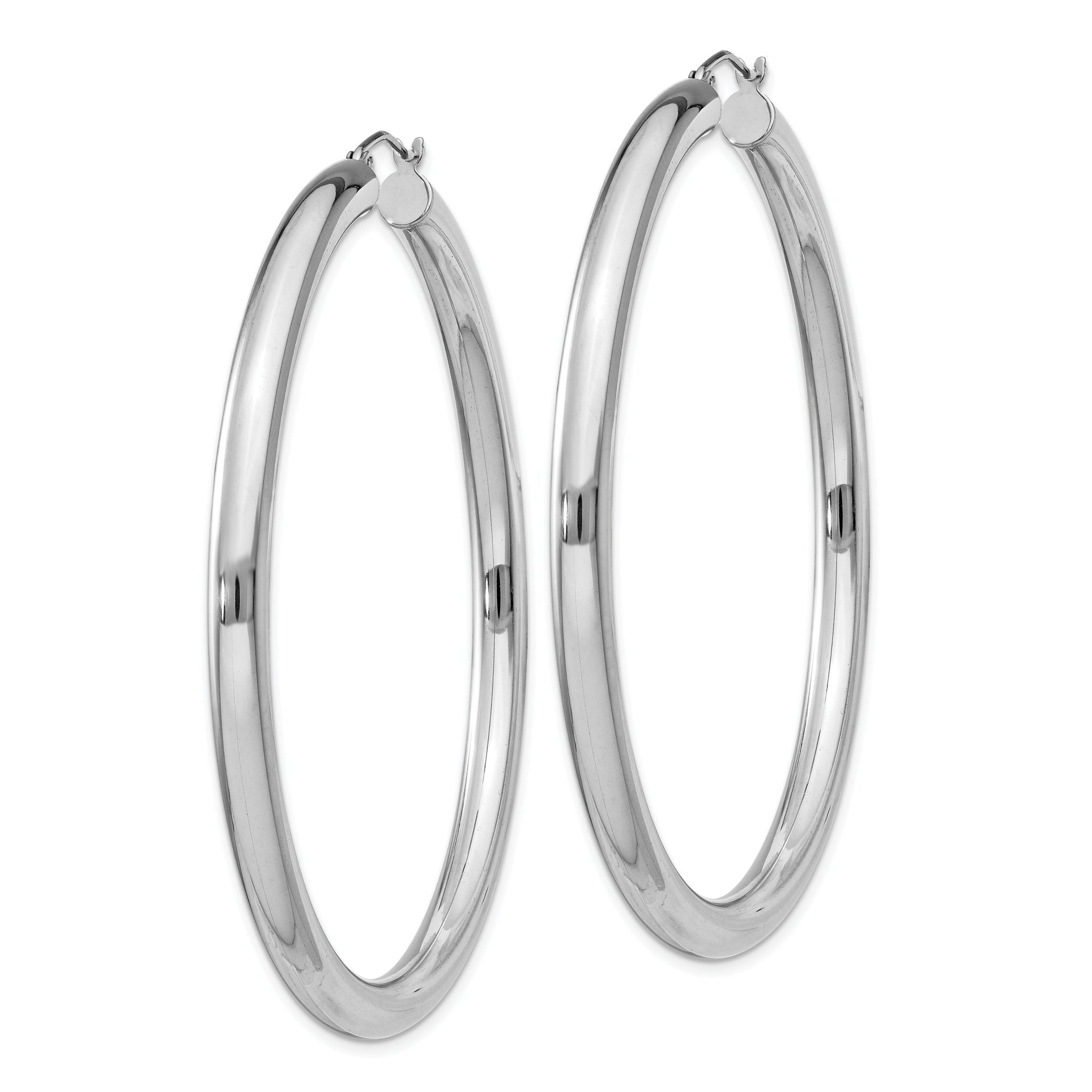 Sterling Silver Rhodium-plated 4mm Round Hoop Earrings Secondary image