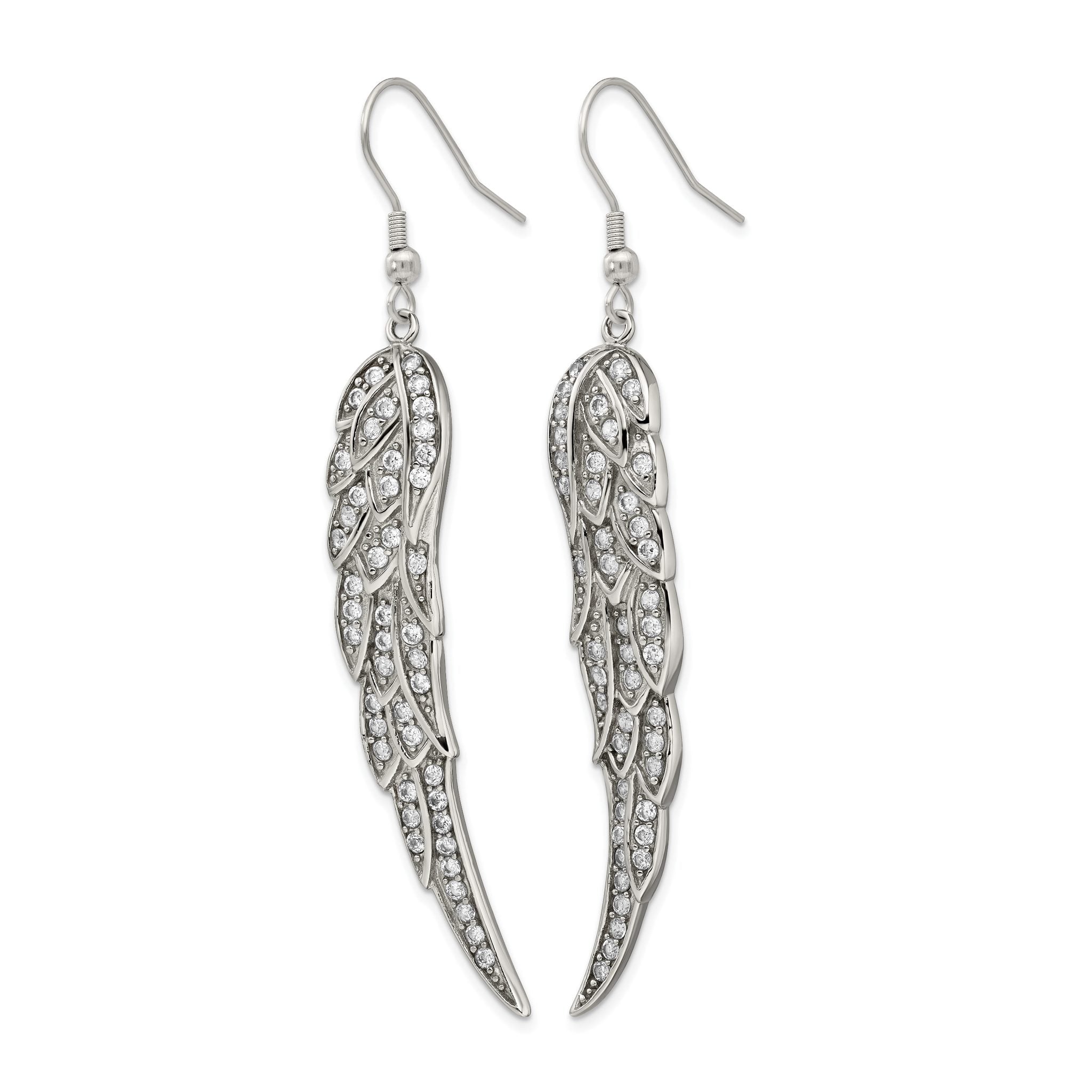 Stainless Steel Polished Cubic Zirconia Drop Dangle Earrings for Women