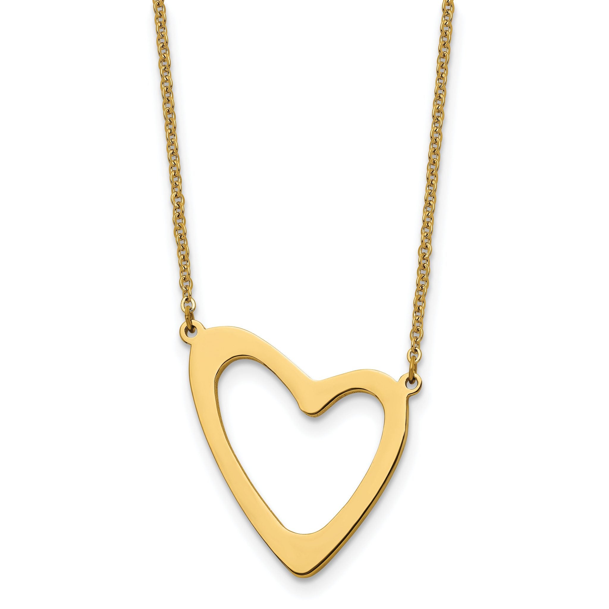 Stainless Steel Polished Yellow IP-plated Heart 17in w/2in ext. Necklace Main image