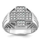 14k White Gold Men's Polished Textured and Grooved 1/2 Carat AA Quality Diamond Cross Cluster Ring