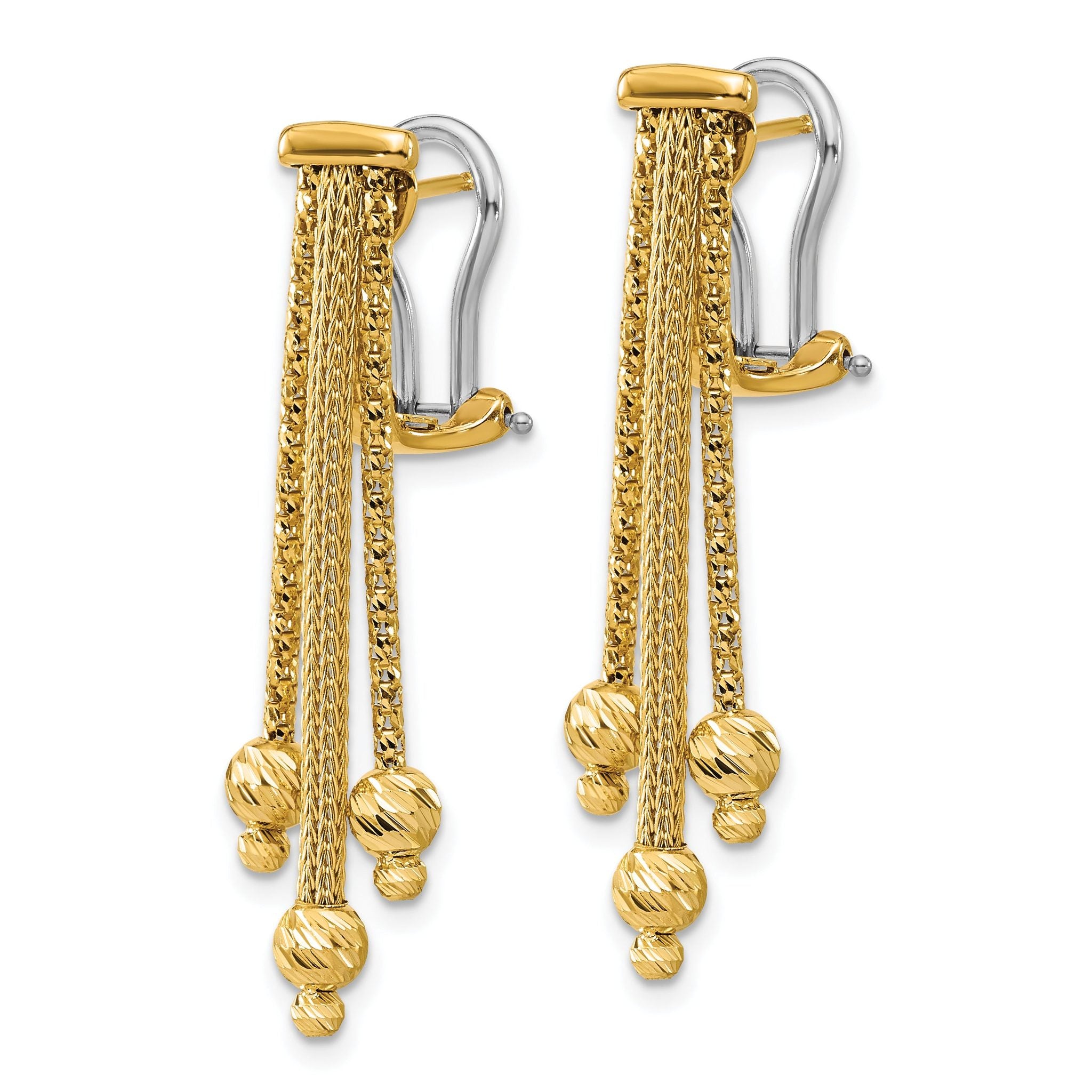 14K Polish/Texture/Dia-cut Fancy Dangle Omega Earrings Secondary image