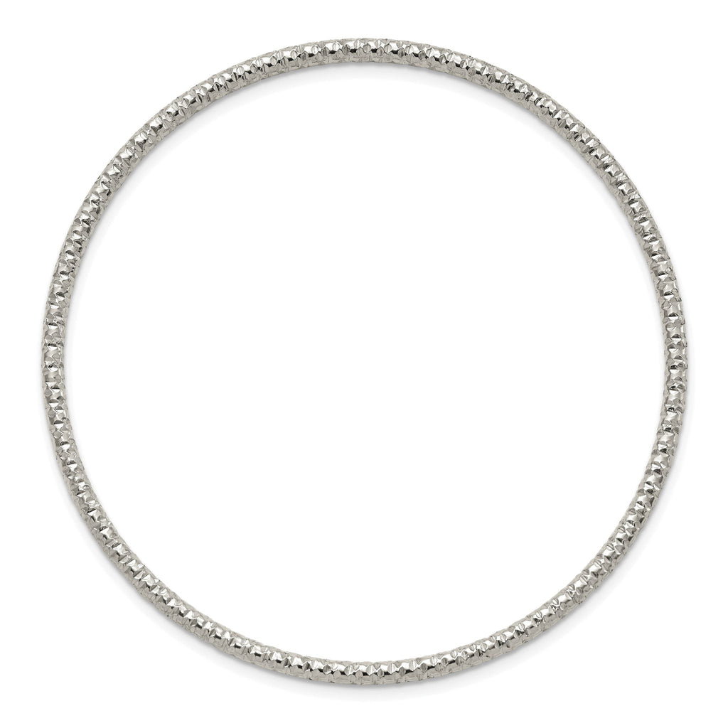 Stainless Steel Polished and Textured 2mm Slip on Bangle Bracelet for Women