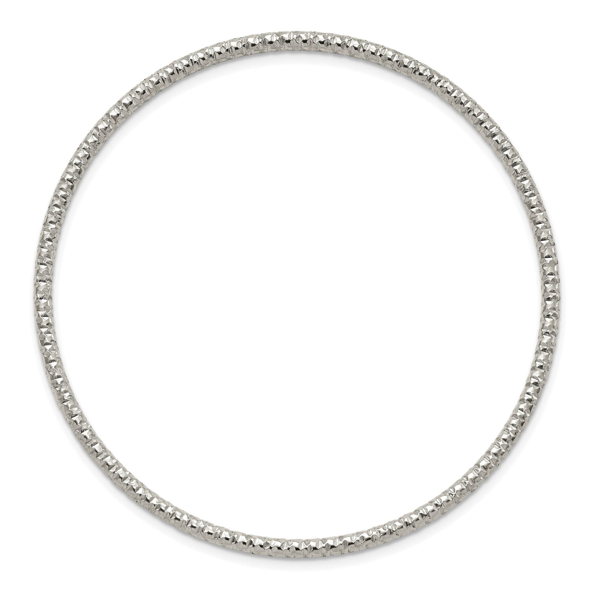 Stainless Steel Polished and Textured 2mm Slip on Bangle Bracelet for Women