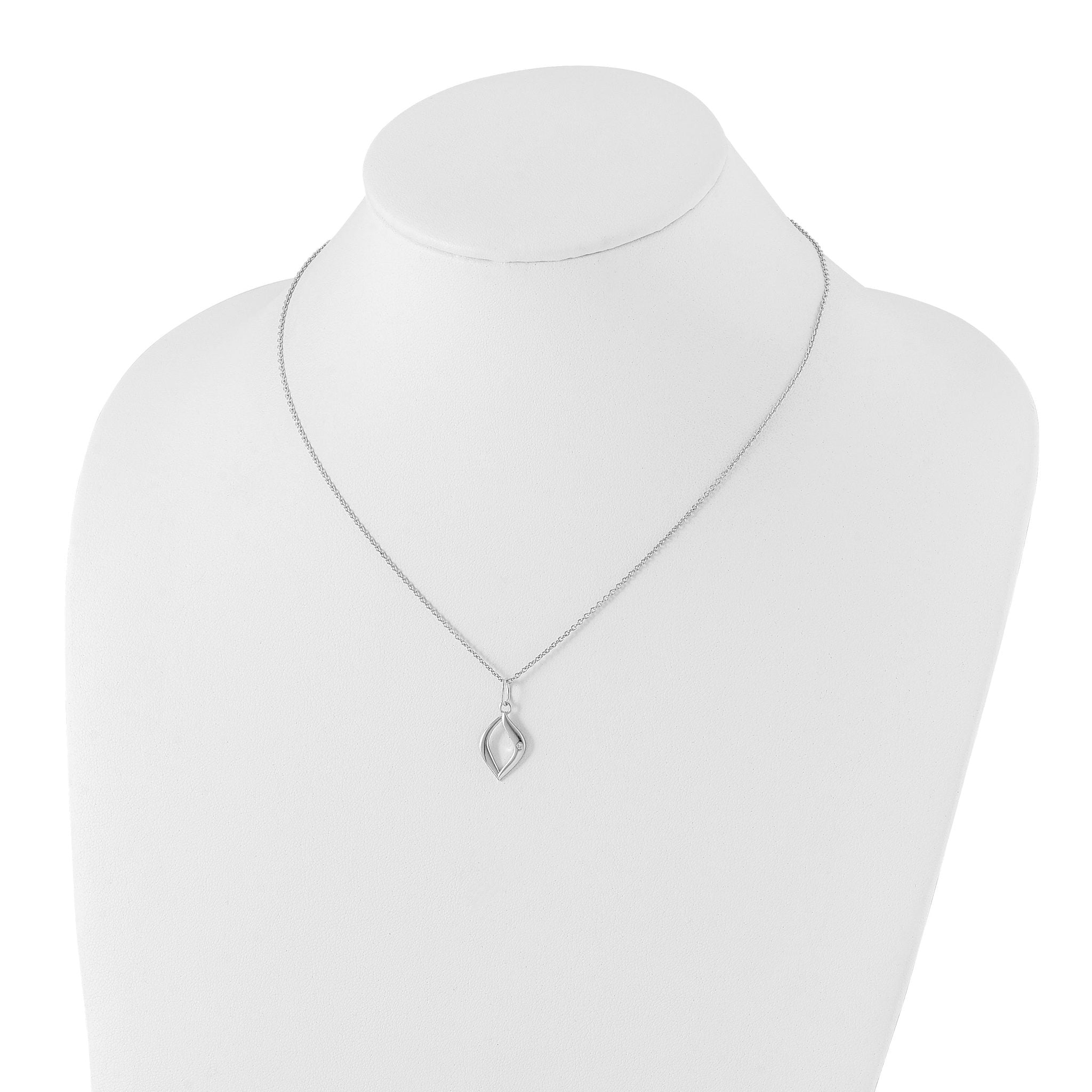 Sterling Silver Diamond Necklace with Rhodium Polish and Extender