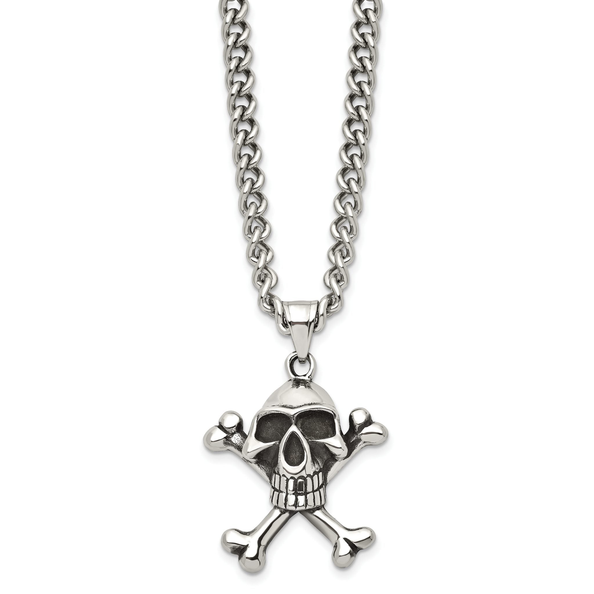 Skull and Crossbones Pendant Necklace in Stainless Steel