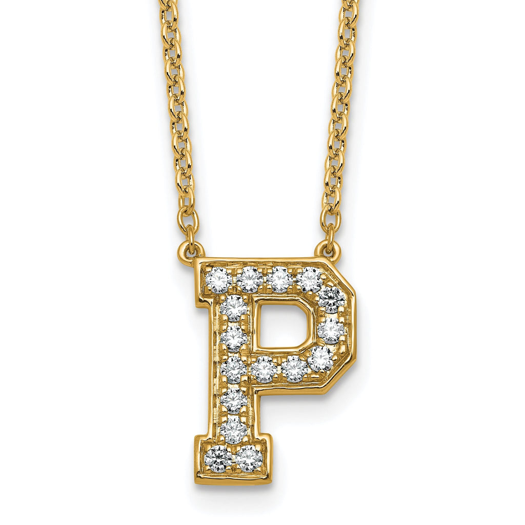 14k 3/8 carat Lab Grown Diamond VS+ F+ Complete Letter P 18 inch Initial Necklace
