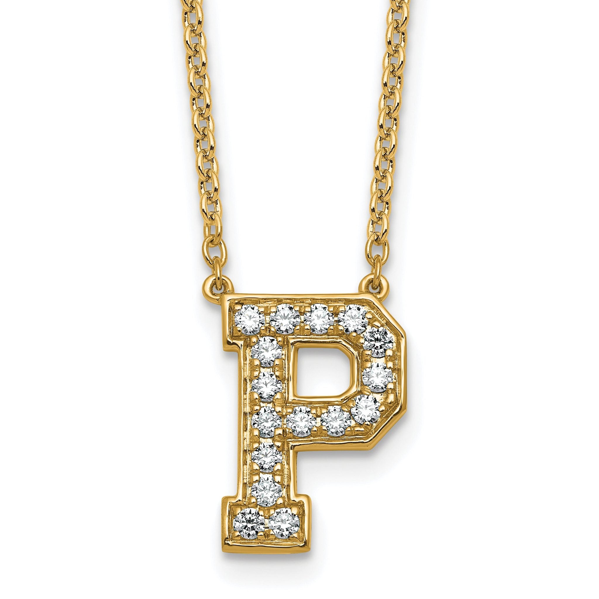 14k 3/8 carat Lab Grown Diamond VS+ F+ Complete Letter P 18 inch Initial Necklace