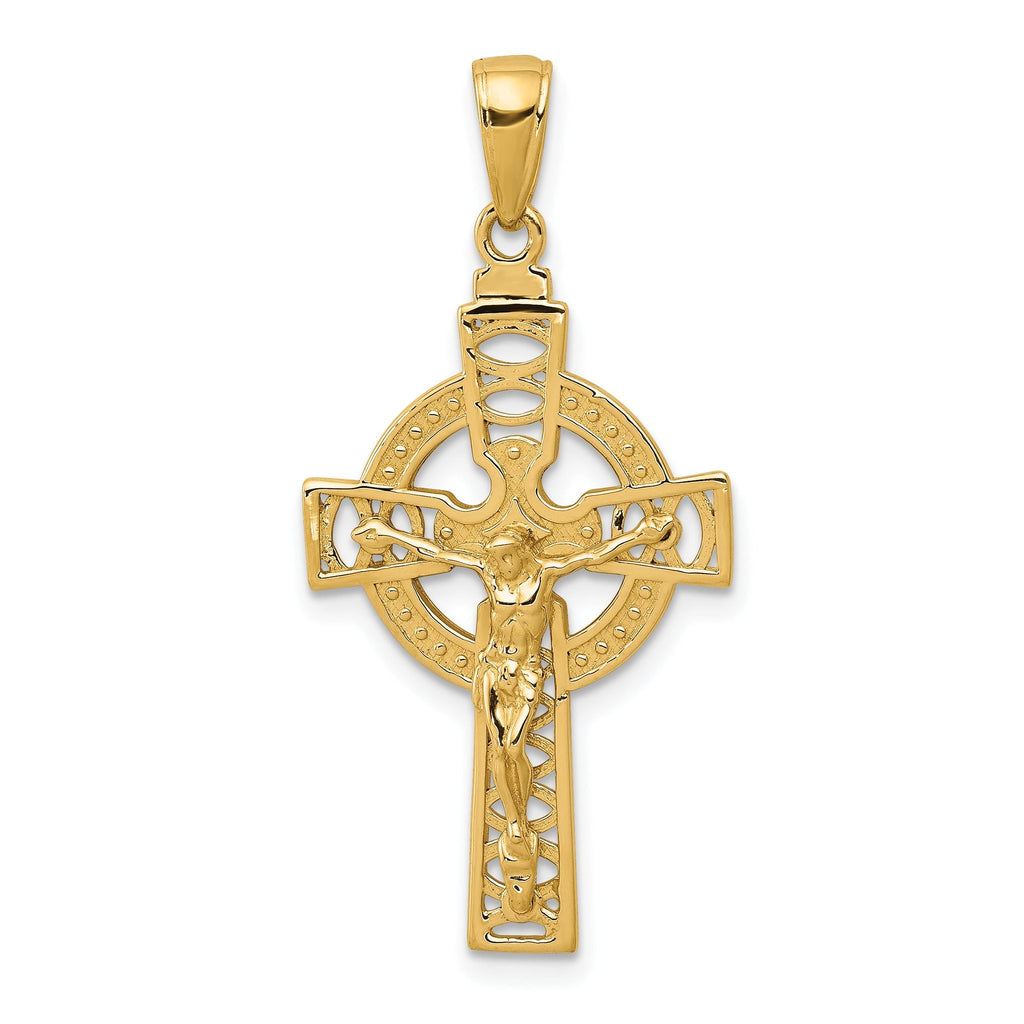 14K Gold Polished Celtic Crucifix Pendant Elegant Casted Design