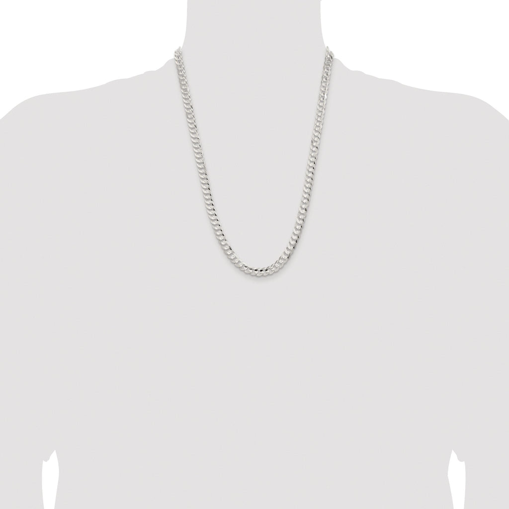 Sterling Silver Rhodium-plated 6.75mm Concave Beveled Curb Chain
