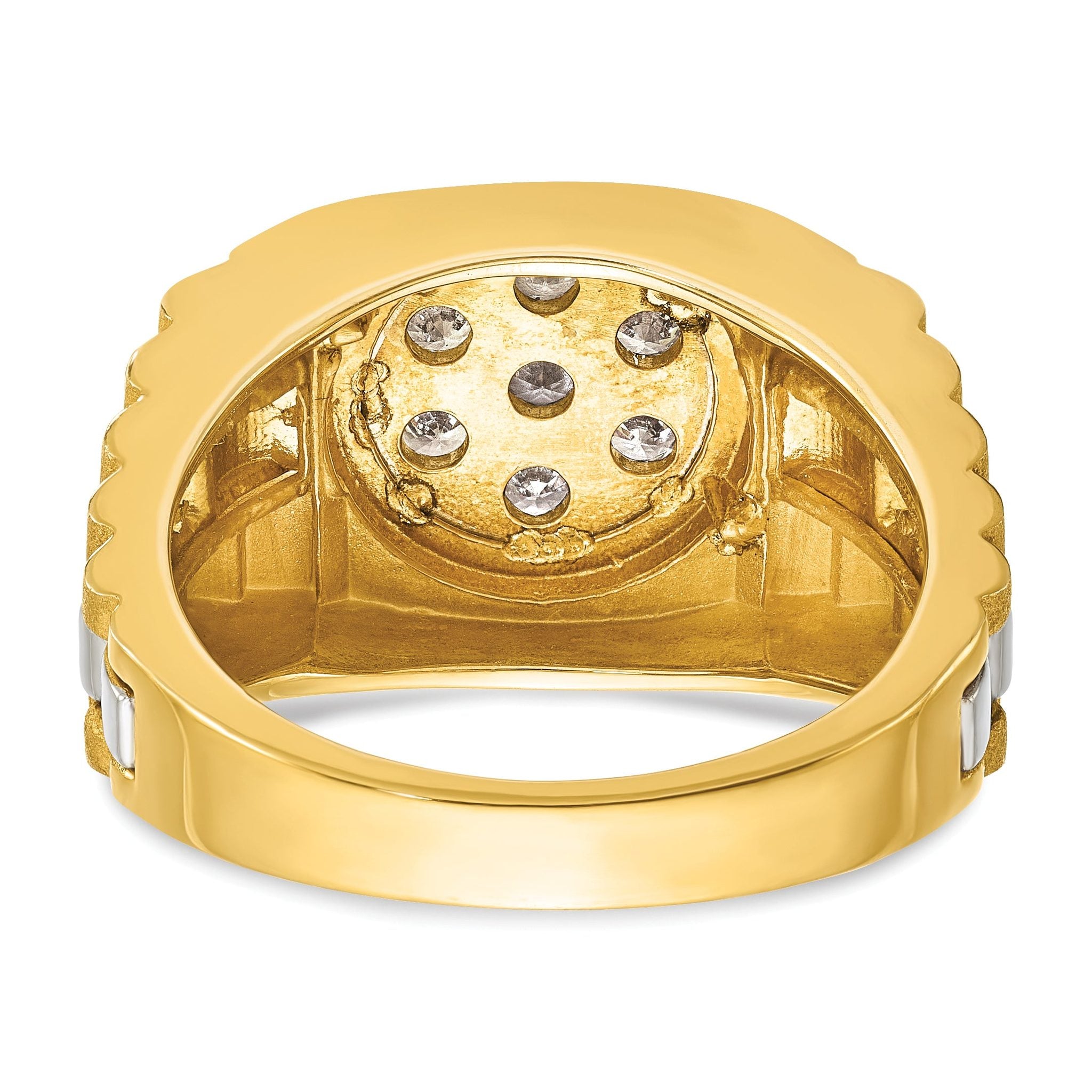 14k Two-tone Men's Polished Satin and Textured Cluster Ring Mounting, Mounting Only