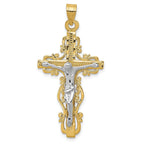 14K Two-Tone Gold Diamond-Cut Crucifix Pendant Elegant Jewelry