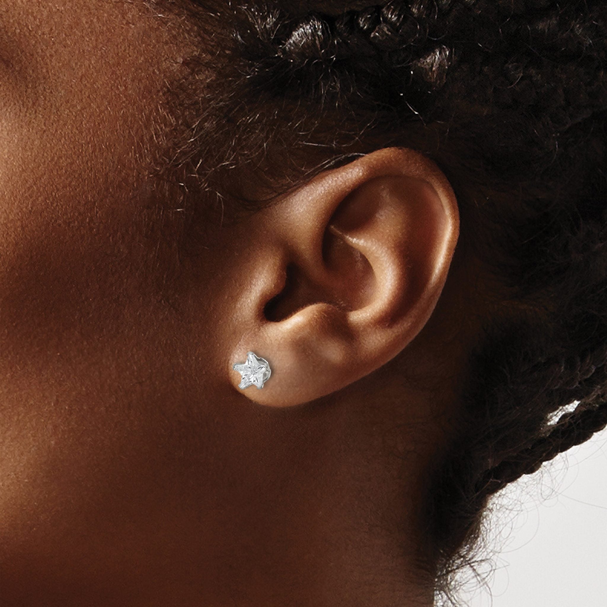 Stainless Steel Polished Star Cubic Zirconia Stud Earrings