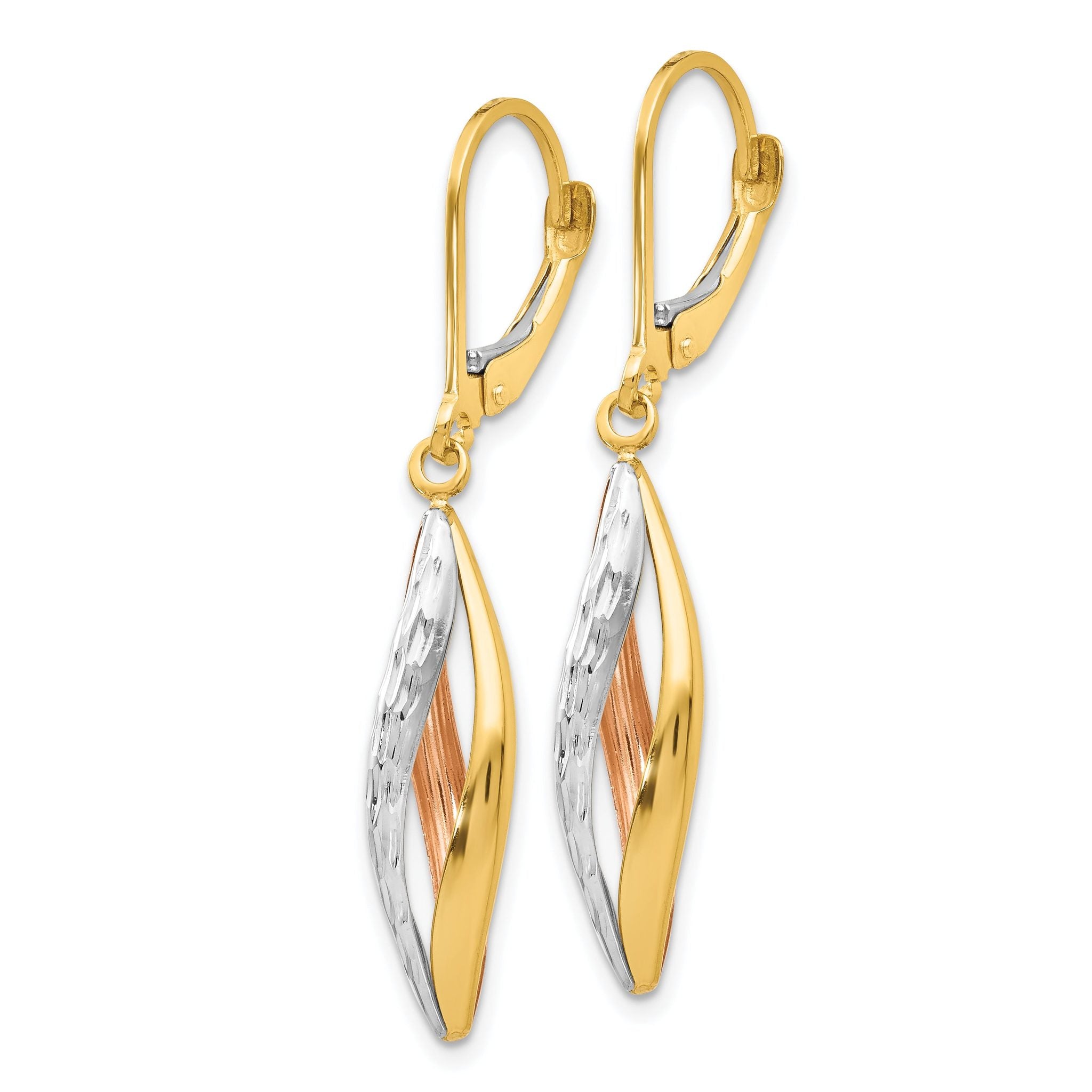 14K Two-tone with White Rhodium Diamond-cut Leverback Earrings Secondary image