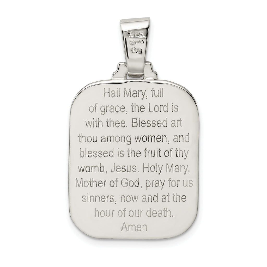 Sterling Silver 925 Hail Mary Reversible Pendant with Polished Satin Finish