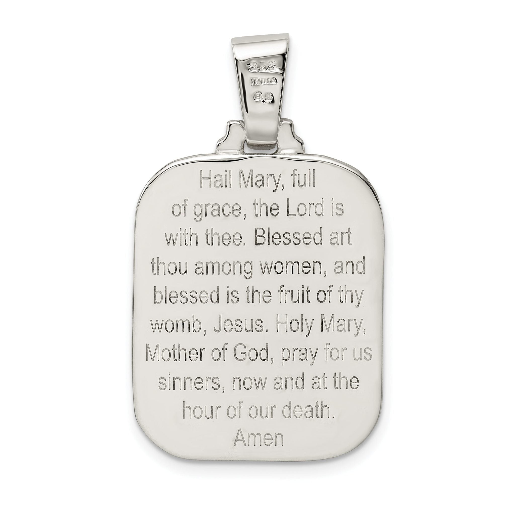 Sterling Silver 925 Hail Mary Reversible Pendant with Polished Satin Finish