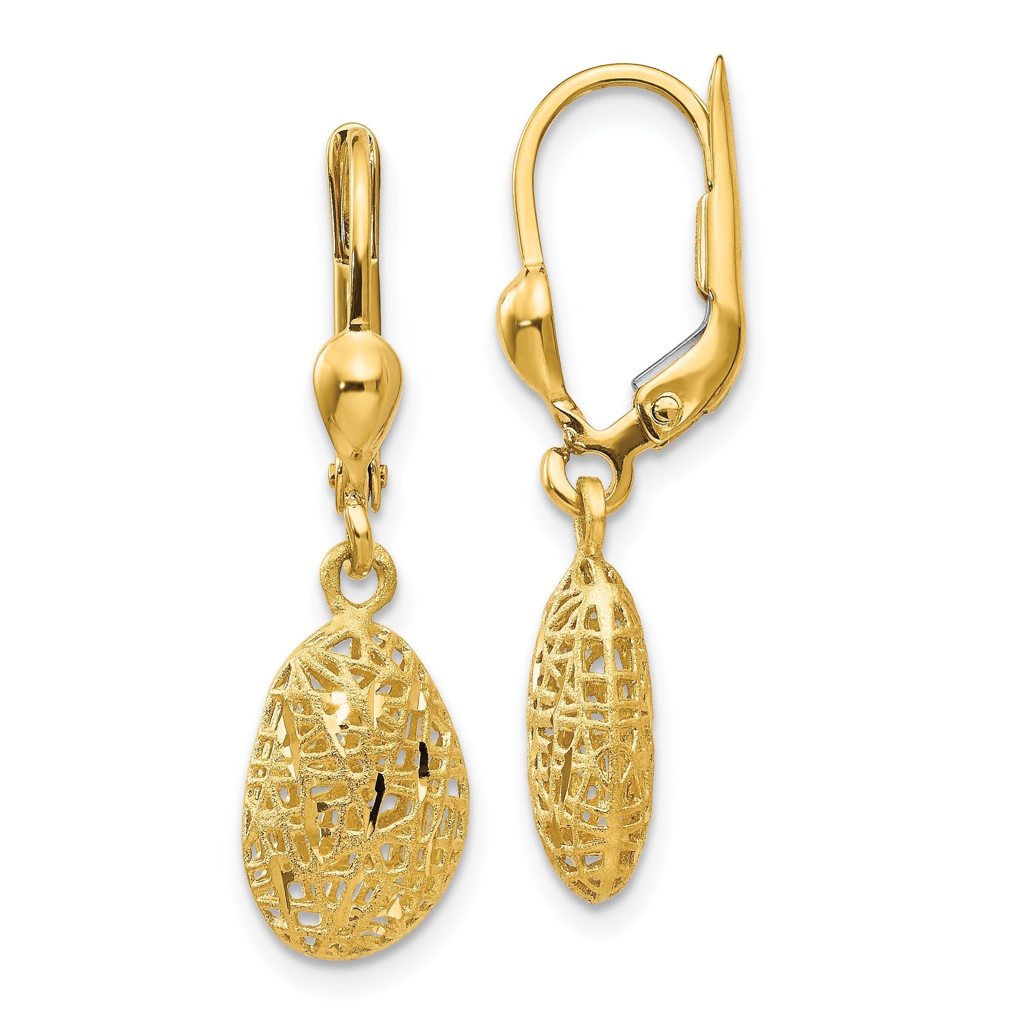 14K Gold Polished Diamond-cut Satin Puff Dangle Leverback Earrings Main image