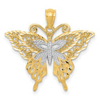14K Gold Fancy Butterfly Pendant with Rhodium Accents and Polished Finish