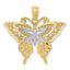 14K Gold Fancy Butterfly Pendant with Rhodium Accents and Polished Finish