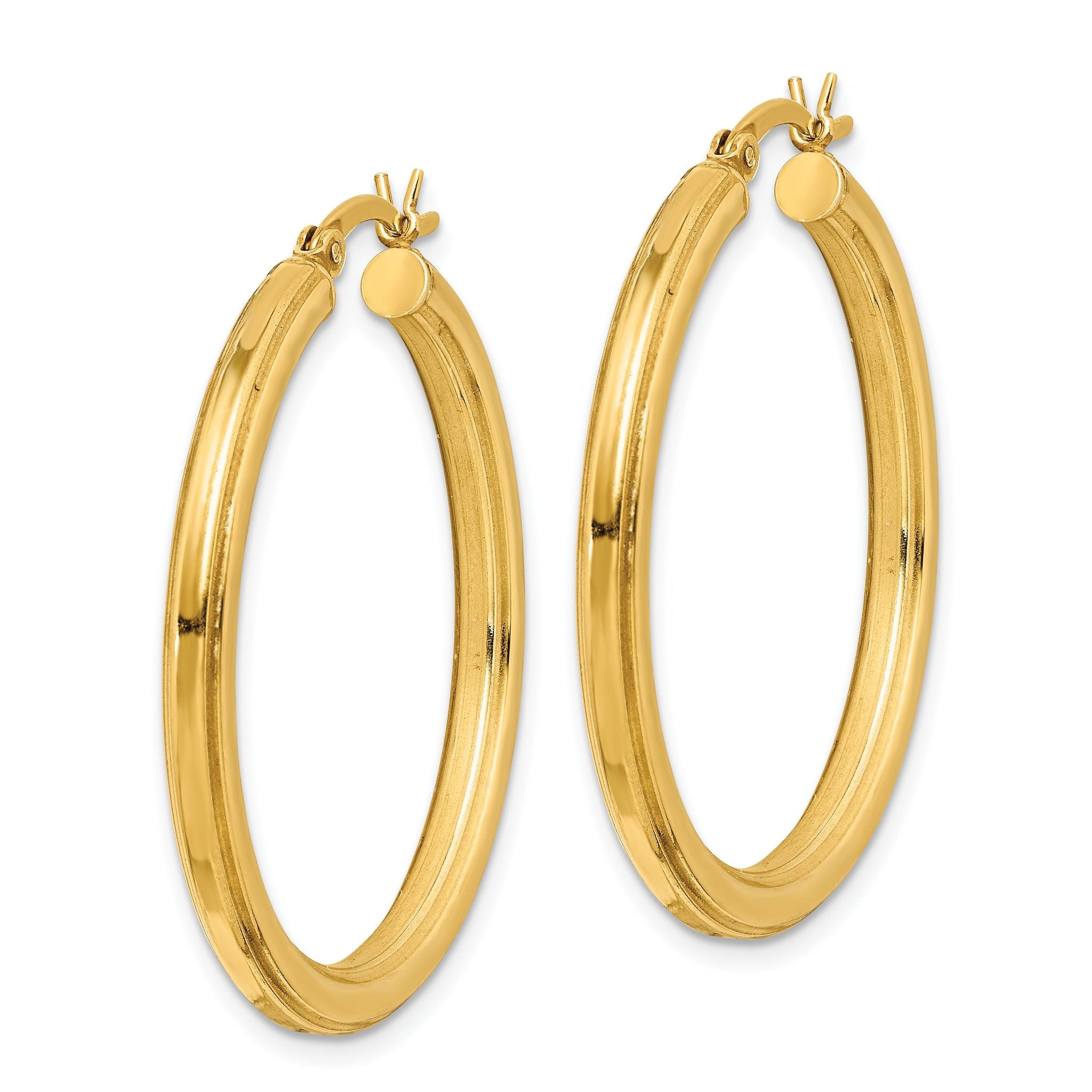 Sterling Silver Gold Flash Plated 3x35mm Grooved Hoop Earrings Secondary image