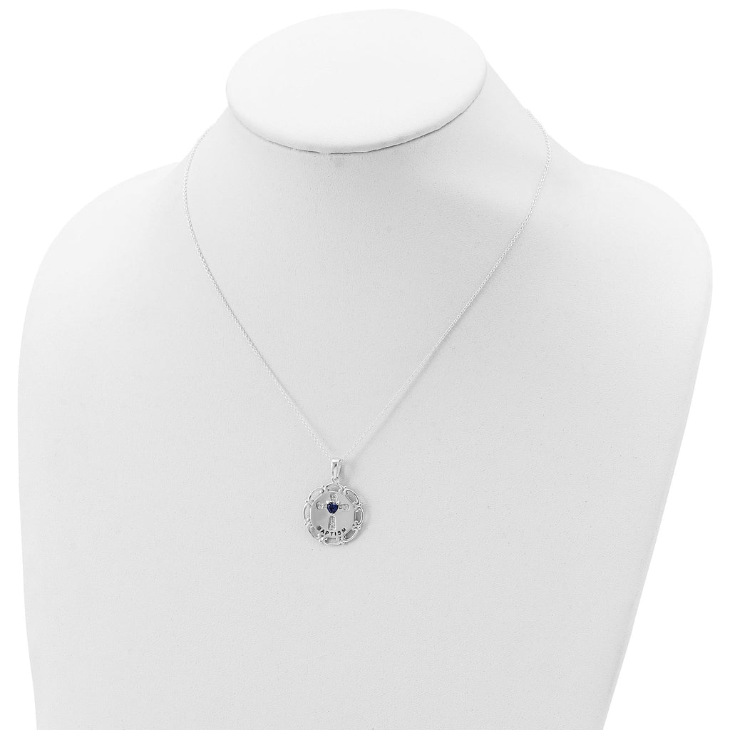 Sterling Silver Enameled Blue & Clear CZ Cross Necklace