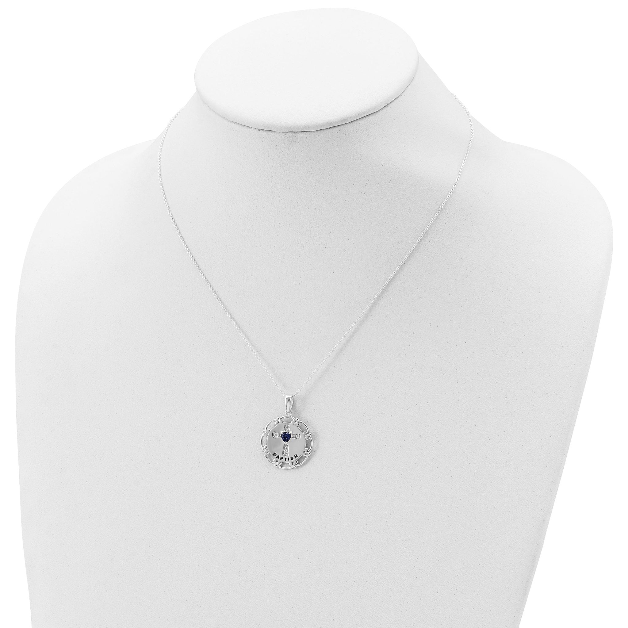 Sterling Silver Enameled Blue & Clear CZ Cross Necklace