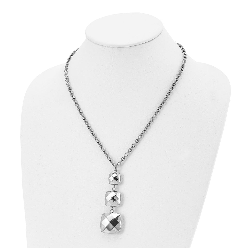 Stainless Steel Polished Hollow Squares Dangle 19.75in Necklace