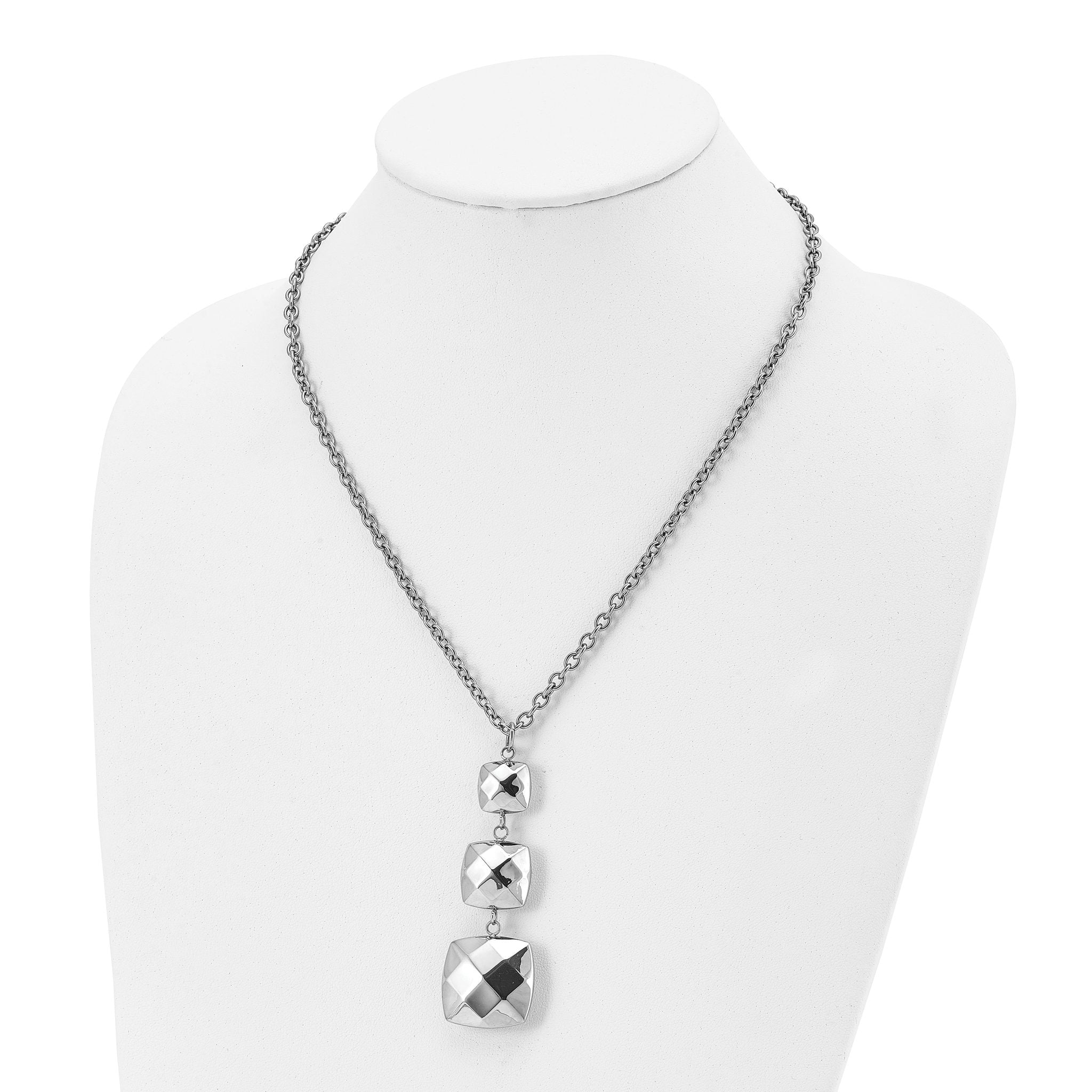 Stainless Steel Polished Hollow Squares Dangle 19.75in Necklace