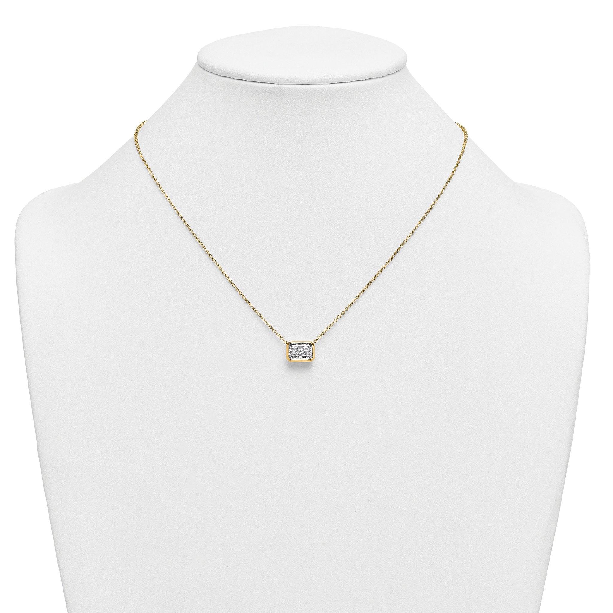 14k 2 carat Certified Lab Grown Diamond VS+ F+ Radiant Complete 18 inch Bezel Set Solitaire Necklace