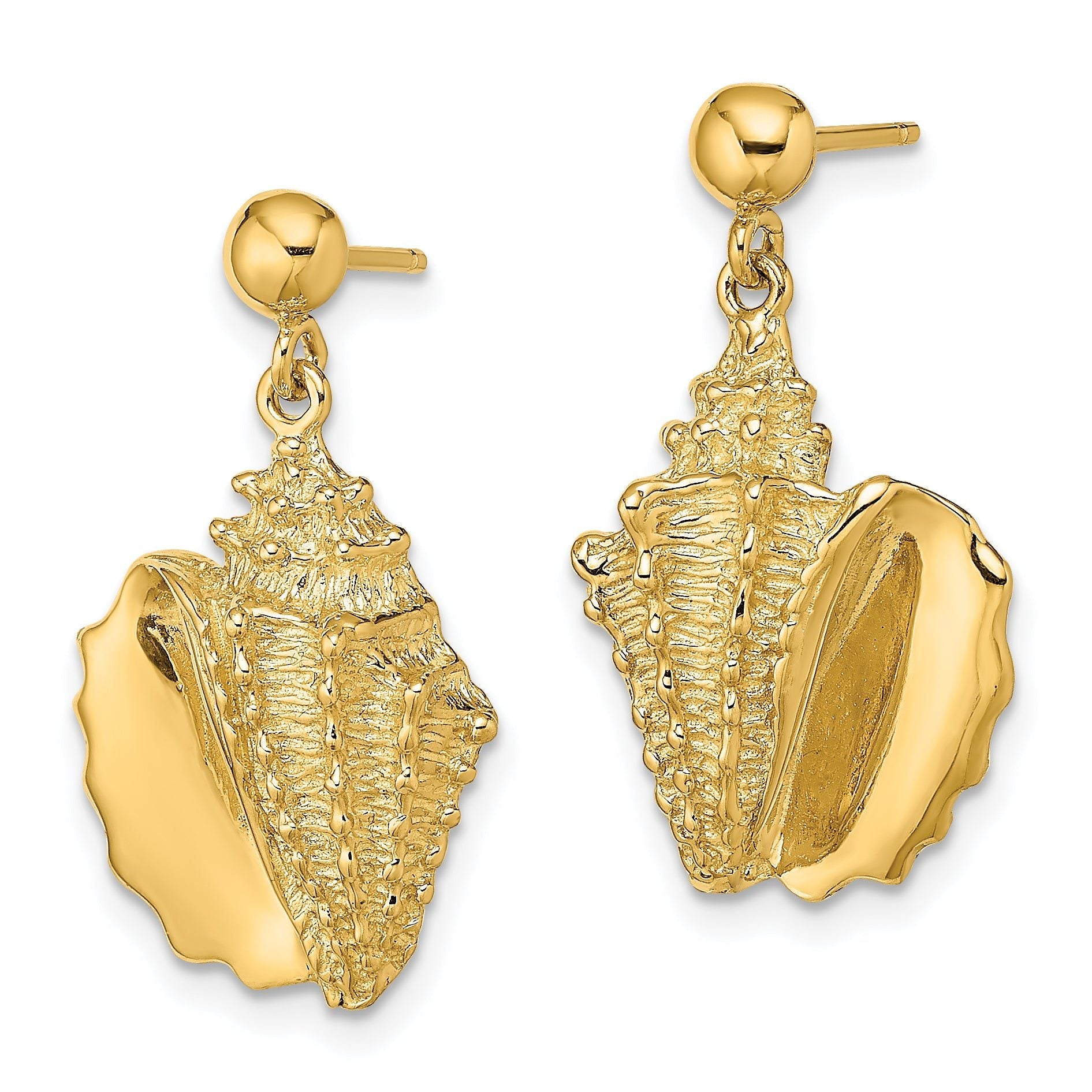 14K 2-D Conch Shell Dangle Post Earrings Secondary image
