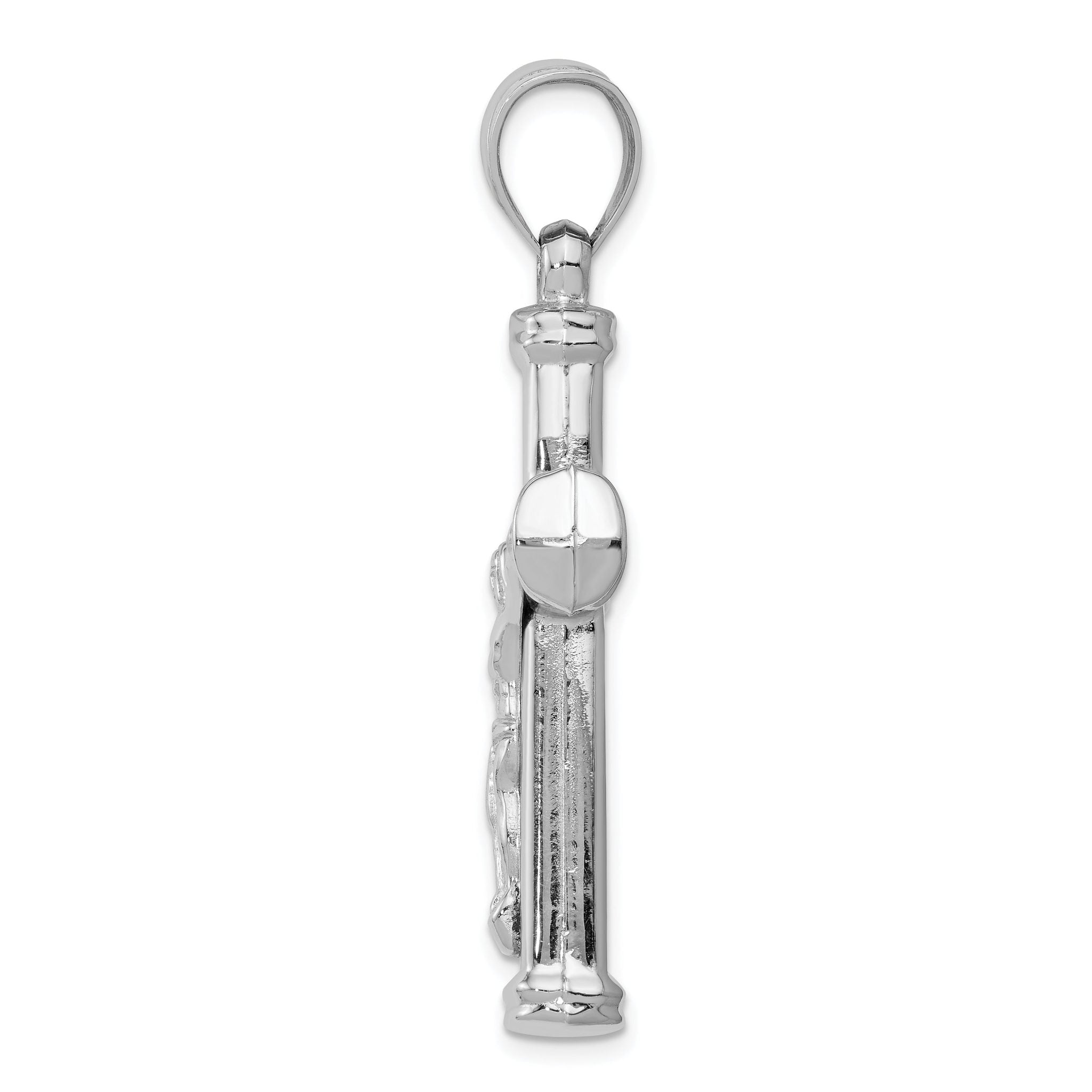14K White Gold Reversible Hollow Crucifix Pendant with Polished Finish