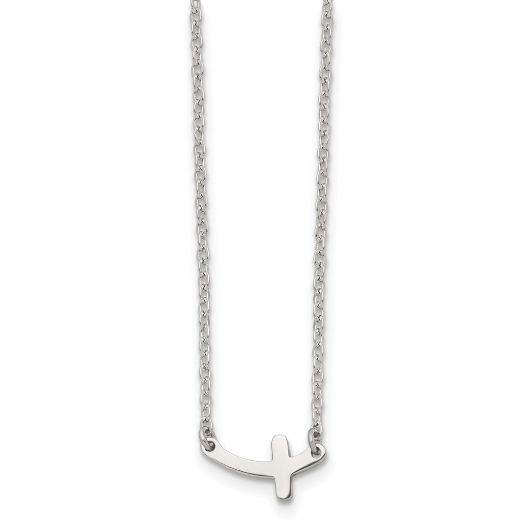 Sideways Cross Necklace in Stainless Steel, 18in