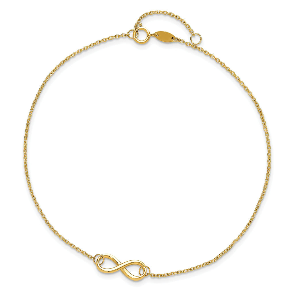 14K Polished Infinity 9 inch Plus 1 inch Extender - Total 10 inch Anklet