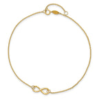 14K Polished Infinity 9 inch Plus 1 inch Extender - Total 10 inch Anklet