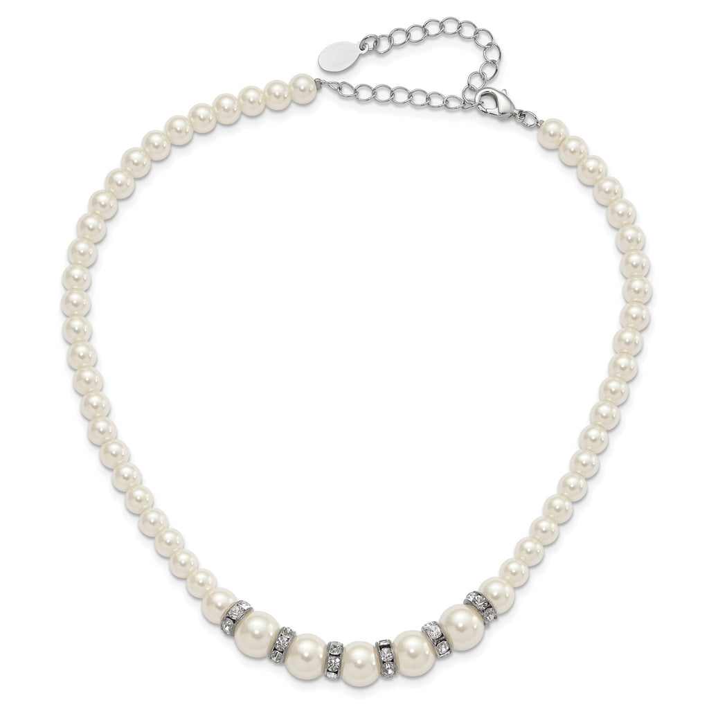 1928 Silver-tone Clear Crystal and Simulated Pearl 15in With  3in ext Necklace