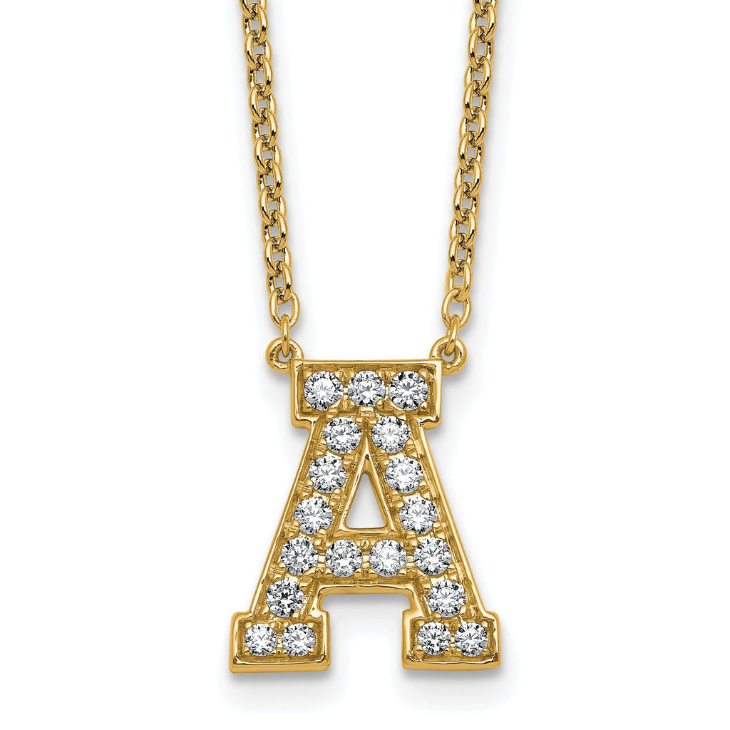 14k 1/2 carat Lab Grown Diamond VS+ F+ Complete Letter A 18 inch Initial Necklace