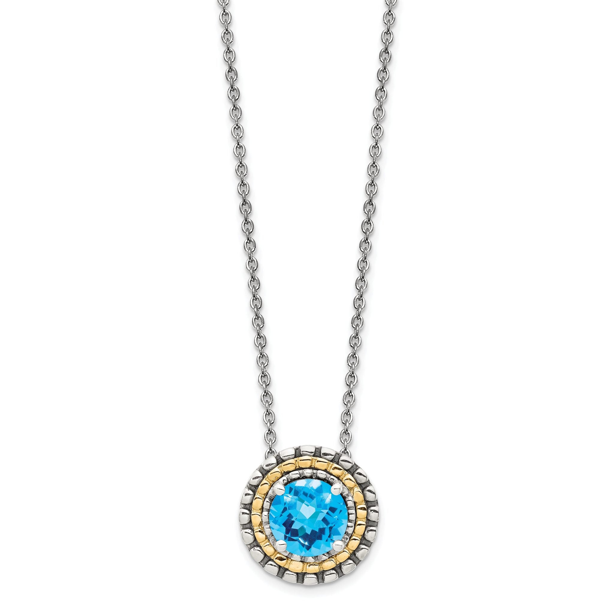Shey Couture Sterling Silver with 14K Accent 18 Inch Antiqued Round Light Swiss Blue Topaz Round Necklace Secondary image