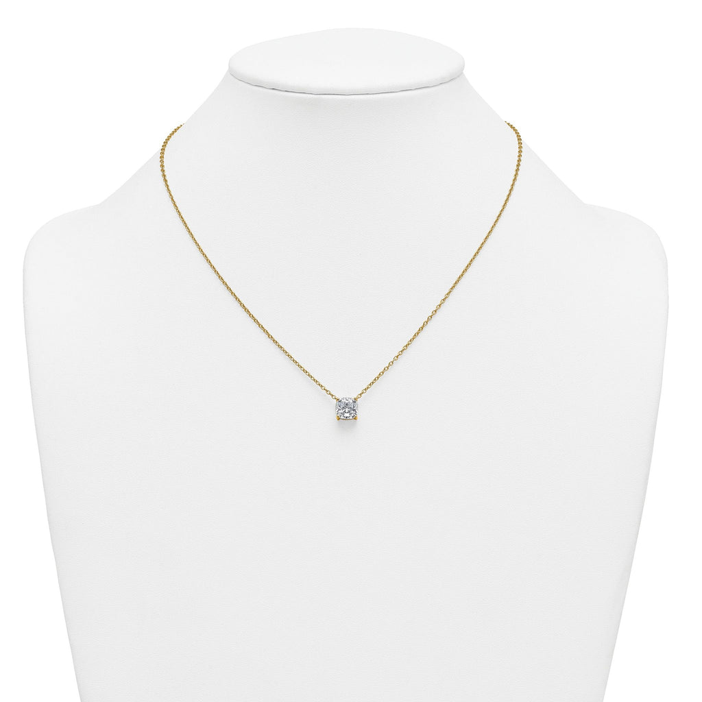 14k 2 1/2 carat Certified Lab Grown Diamond VS+ F+ Cushion Complete 18 inch Four Prong Pendant Necklace