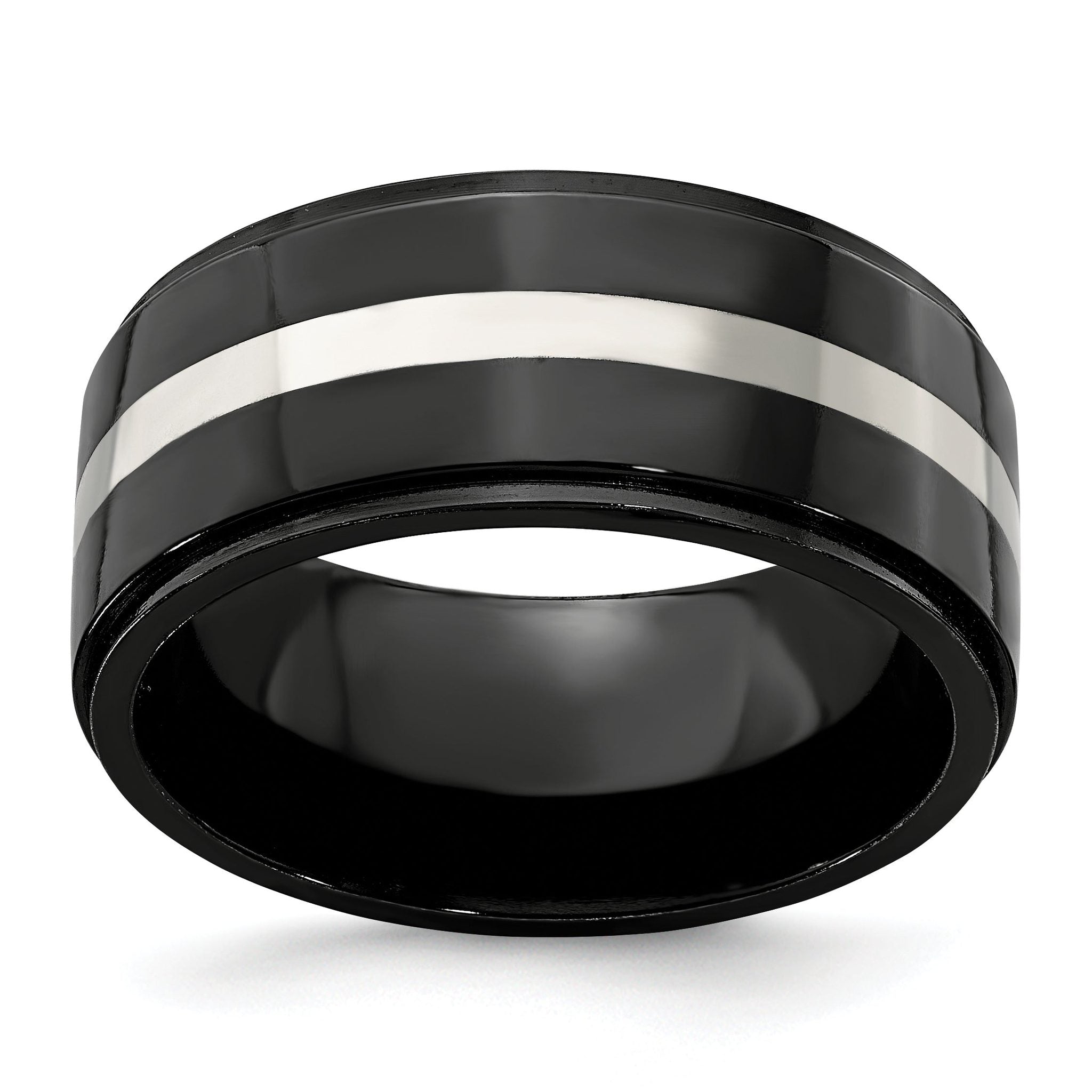 Edward Mirell Titanium Black Ti & Sterling Silver Inlay 10mm Band Main image