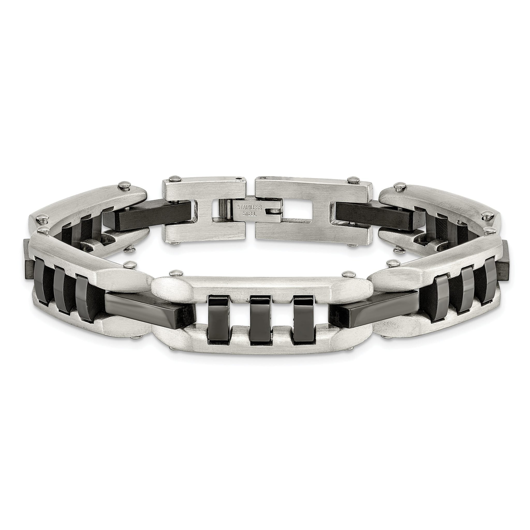 Stainless Steel Brushed and Polished Black IP-plated Bracelet for Men