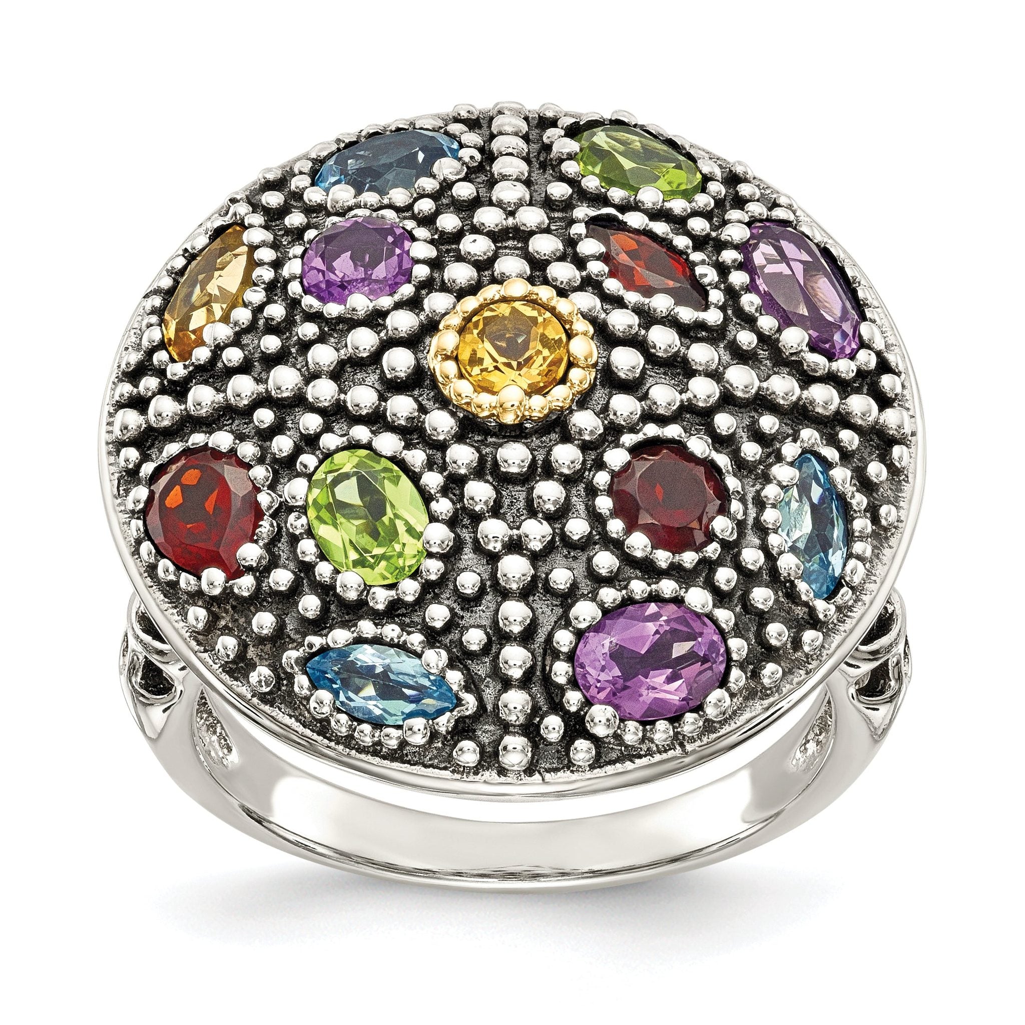 Shey Couture Sterling Silver with 14K Accent Antiqued .43Amethyst/.19Citrine/.32Blue Topaz/.32Peridot/.35Garnet Ring Main image