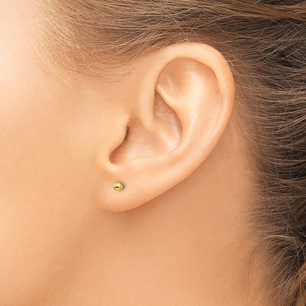 14K Gold Polished Ball Earrings with Screwback Secure Fit  3mm Nickel Free