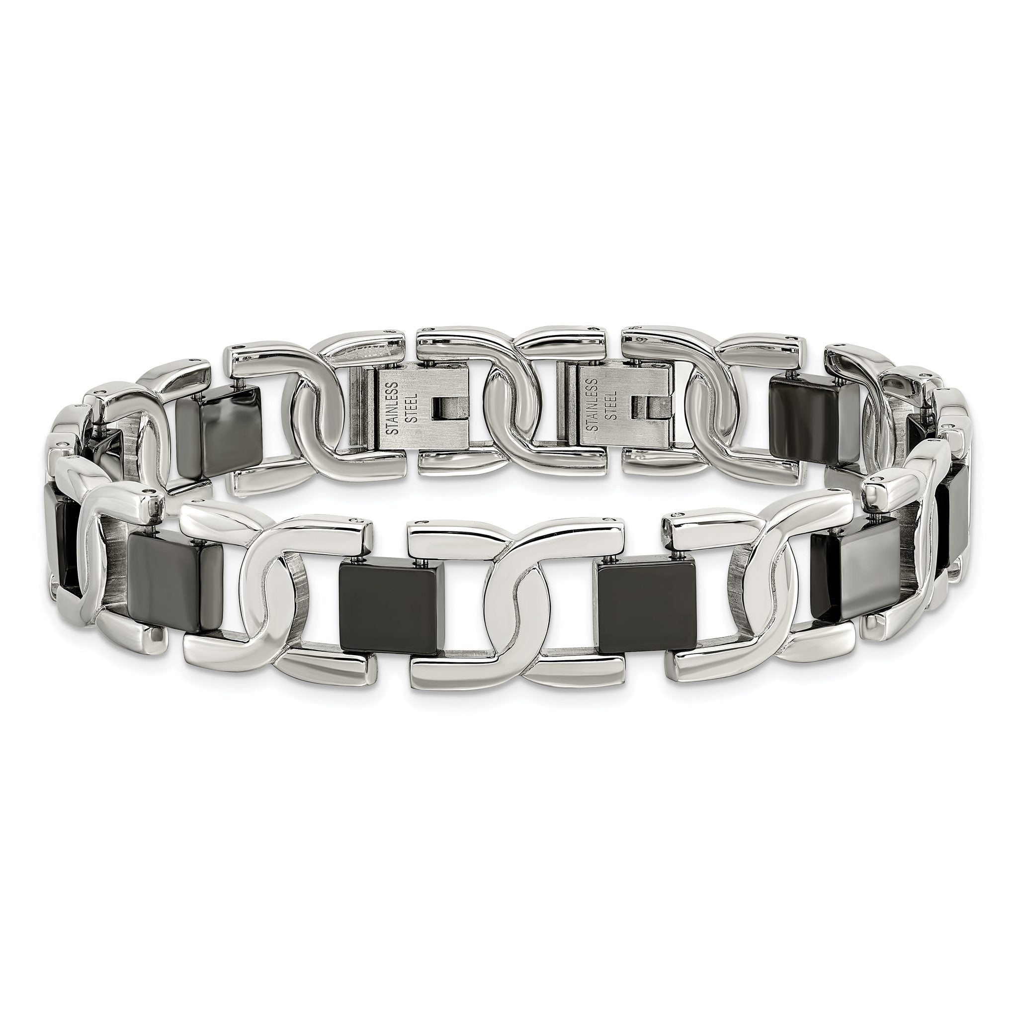 Stainless Steel Polished Black IP-plated Fancy Link Bracelet for Men