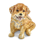 Luxury Giftware by Jere Pewter Bejeweled Crystals Gold-tone Enameled SASSY Golden Retriever Pup Trinket Box with Matching 18 Inch Necklace