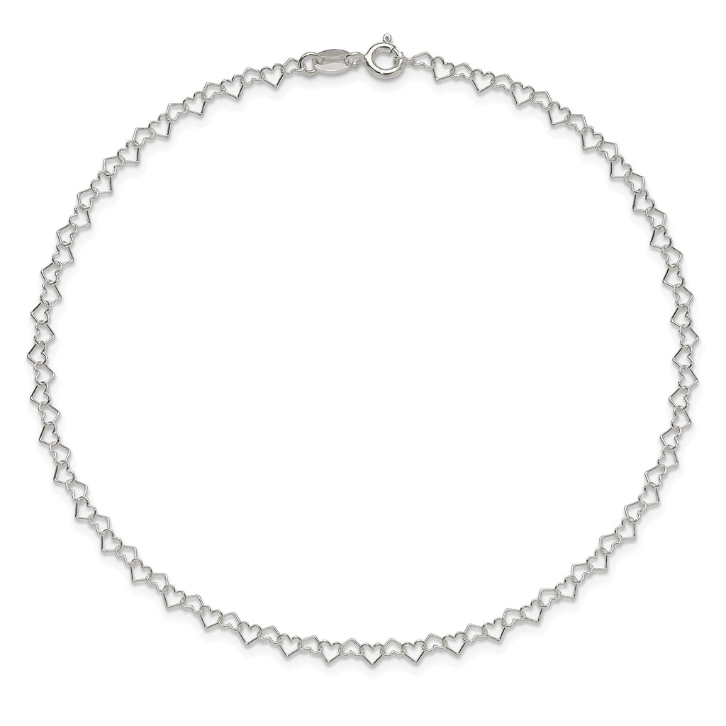 Fancy Heart Link Anklet in Sterling Silver
