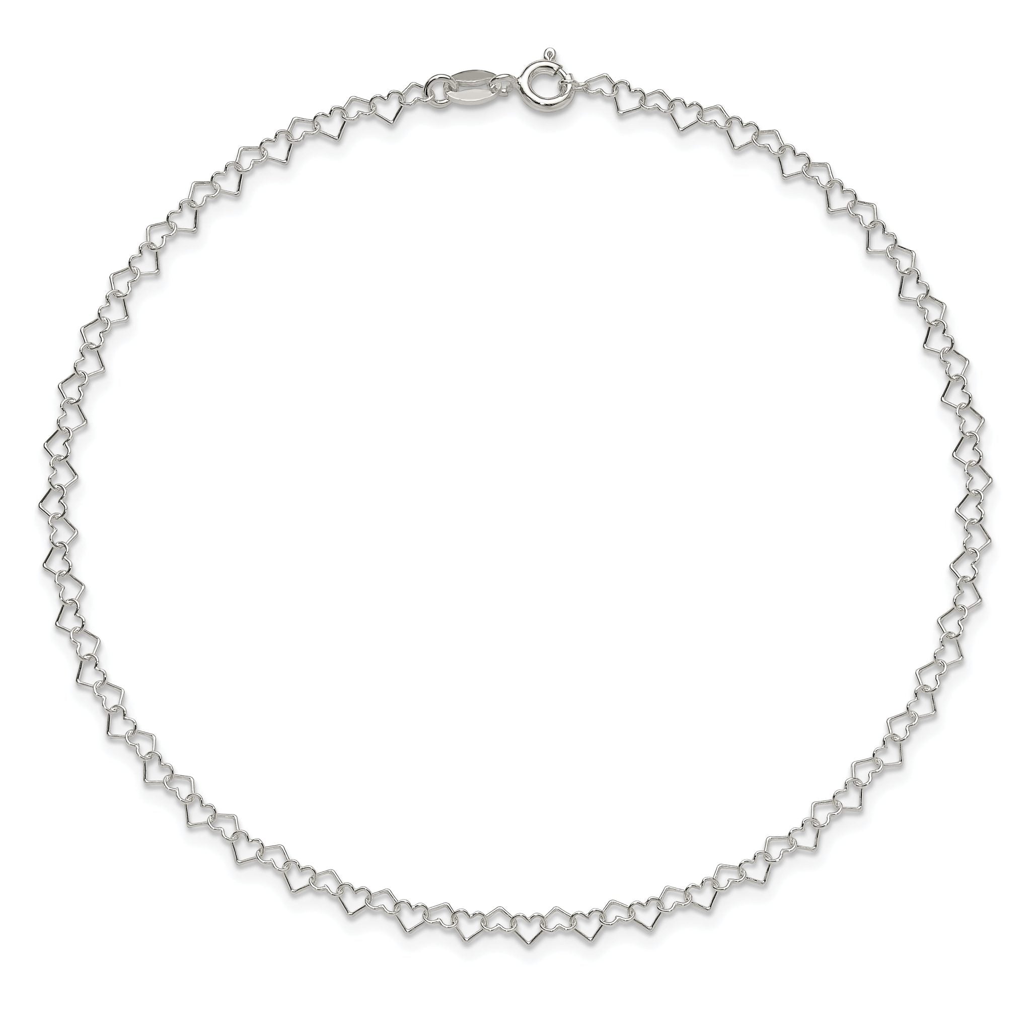 Fancy Heart Link Anklet in Sterling Silver
